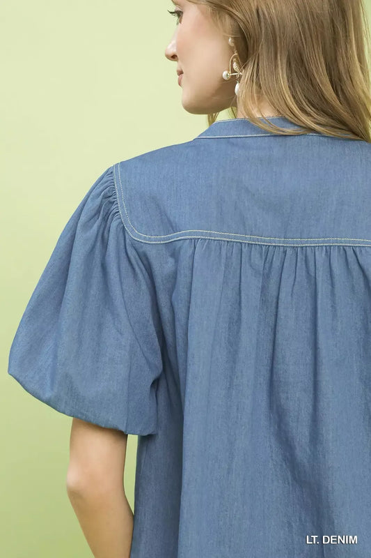 Denim Button Front Puff Sleeve Boho Blouse 7adce0c1-f158-4d81-bff3-869c8d0b540b-Max-Origin