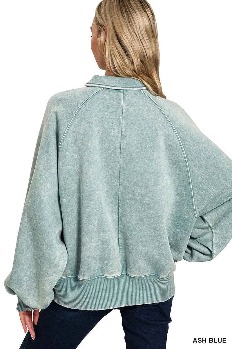 Zenana Acid Wash Fleece Collared Sweatshirt 7add7624530f46129d8ee9fdeb6e6091-Max-Origin