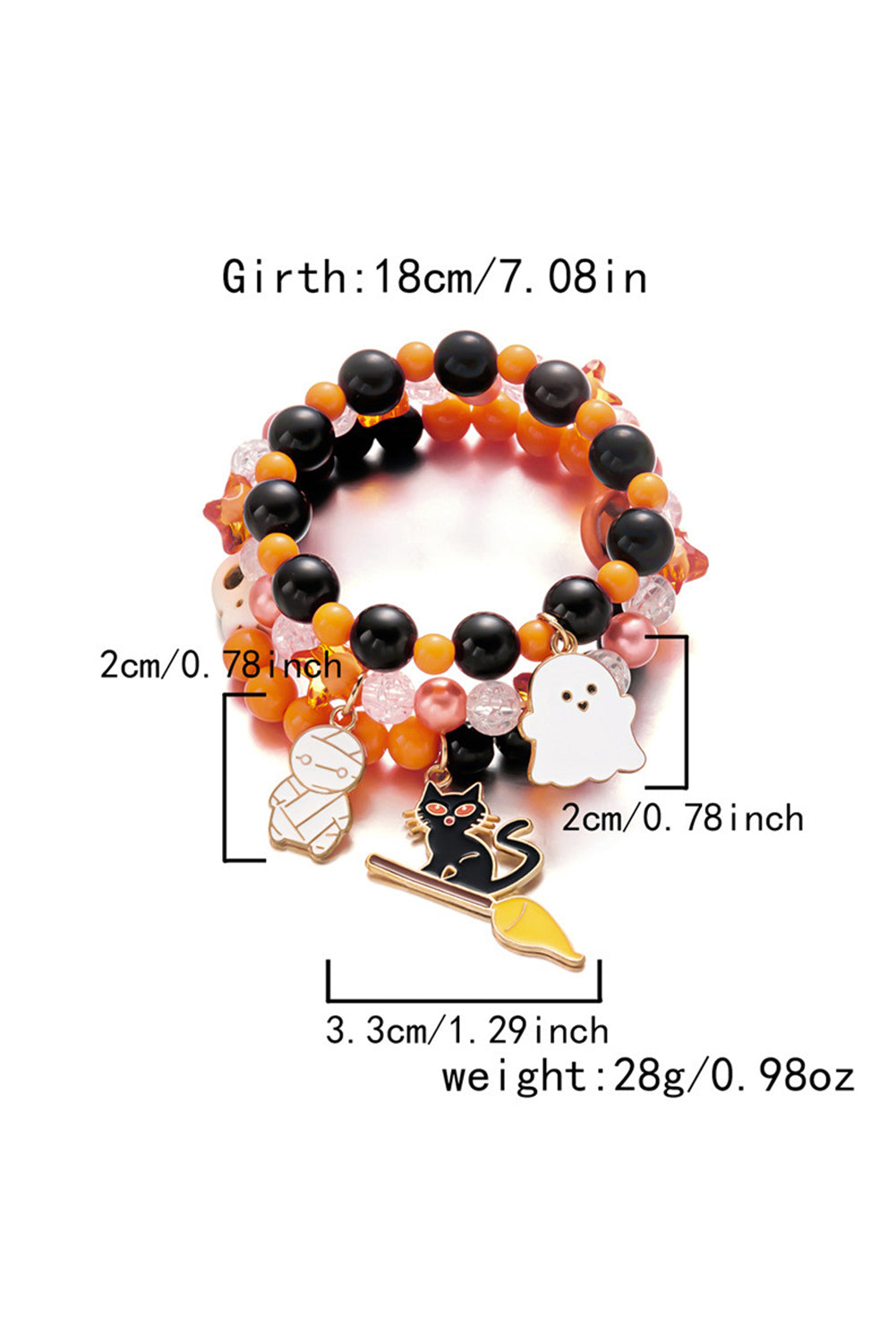 Orange 3pcs Halloween Pendent Elastic Beaded Bracelet Set 7ae0fee0c8693349