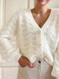 Openwork V-Neck Button Down Cardigan Ivory 7ae18183-953a-42ca-9caf-6603f5c6acee-Max-Origin