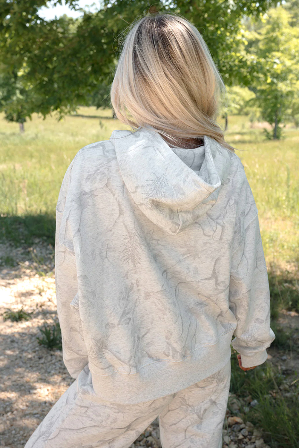 Light Grey Abstract Print Loose Drop Sleeve Hoodie and Pants Set 7ae549cbfa9008a0