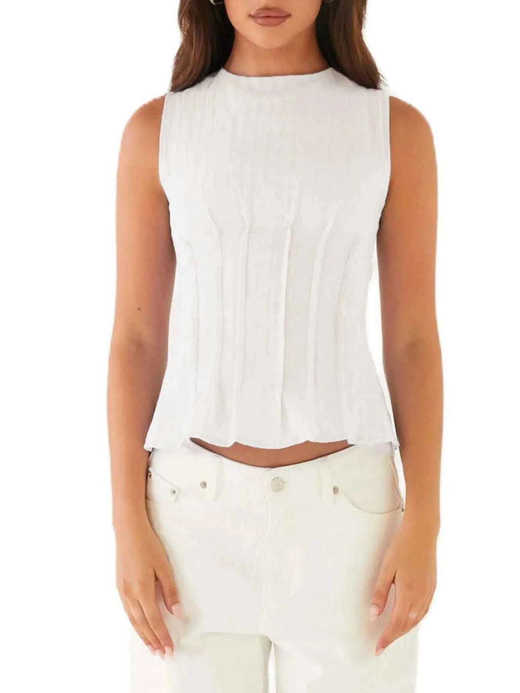 Back Lace Up Sleeveless Top with Cinched Waist Design 7ae55eb4-b6a3-4f2a-9dfe-e02f78c7e05e-Max-Origin