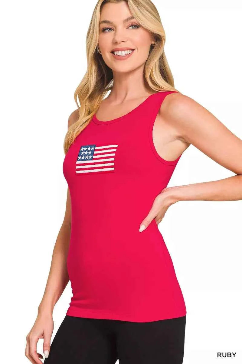 Zenana Double Scoop American Flag Embroidered Tank Top 7ae695ad69114ce1bddac1d8a5b7888e-Max-Origin
