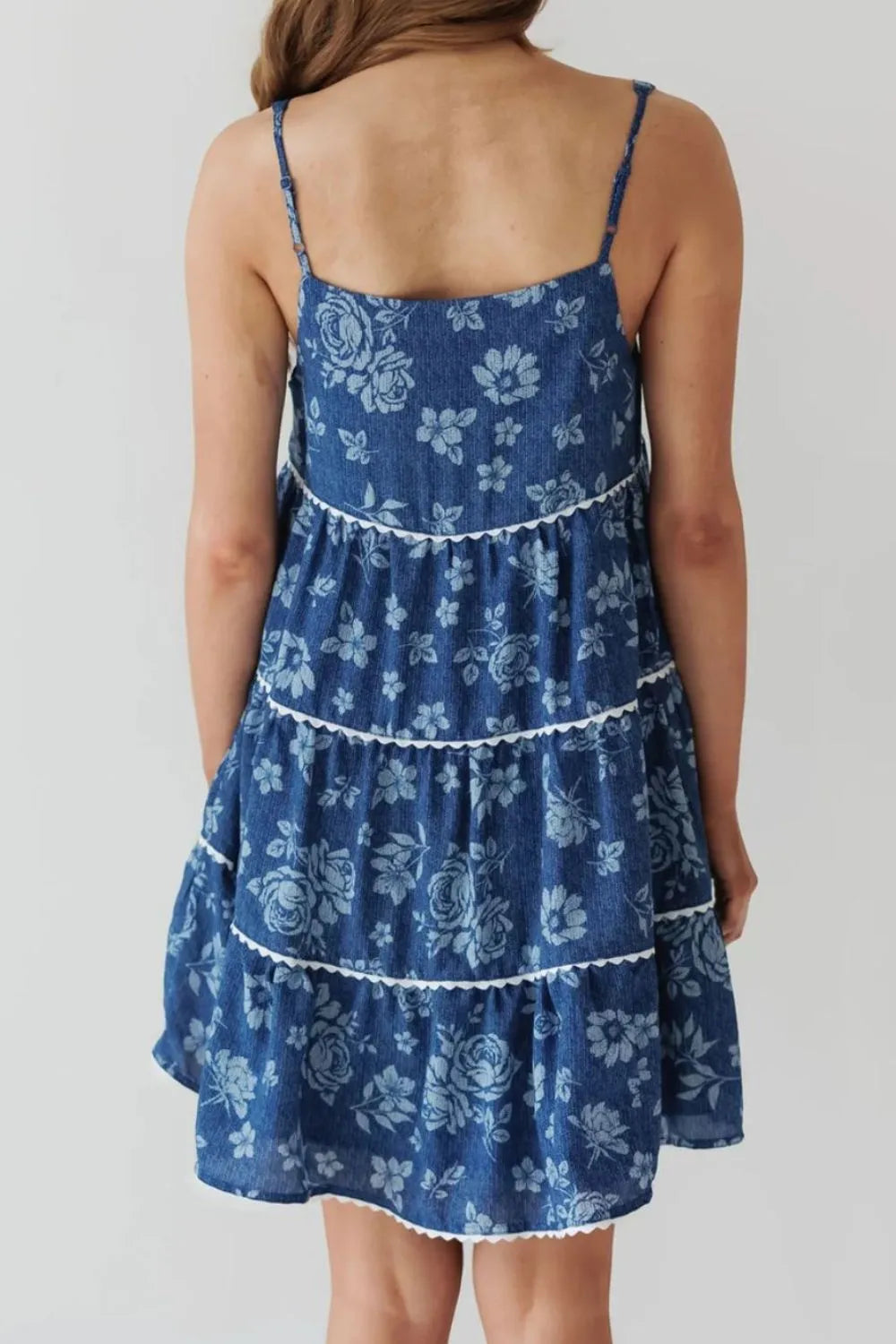 Floral Tiered Square Neck Denim Dress 7aee783a-a41e-421b-945a-8b859db2cbbd-Max