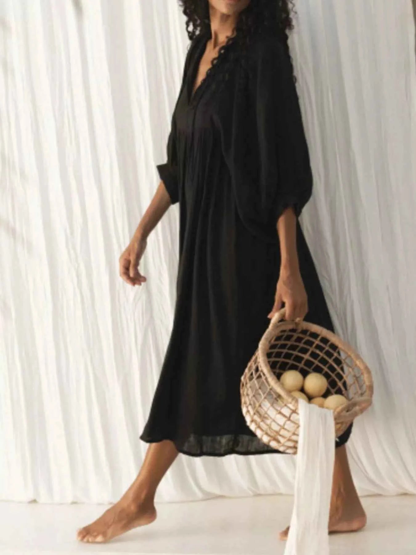 Tie Neck 3/4 Sleeve Midi Dress 7aefde3b-c309-4009-af8d-b1c5e4657a8c-Max-Origin