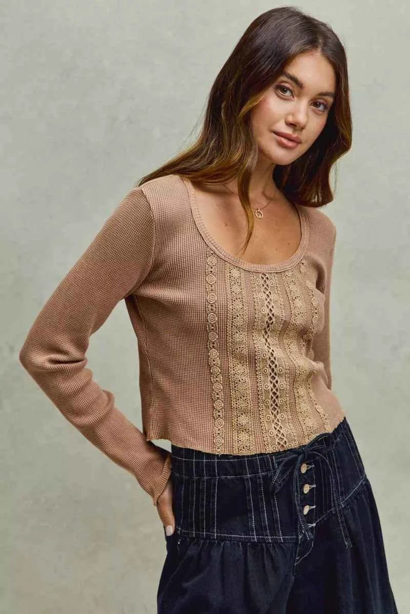 SO ME Vintage Washed Lace Crop Thermal Washed Knit Top 7af0094520464825a6381e80864f6cc5-Max-Origin