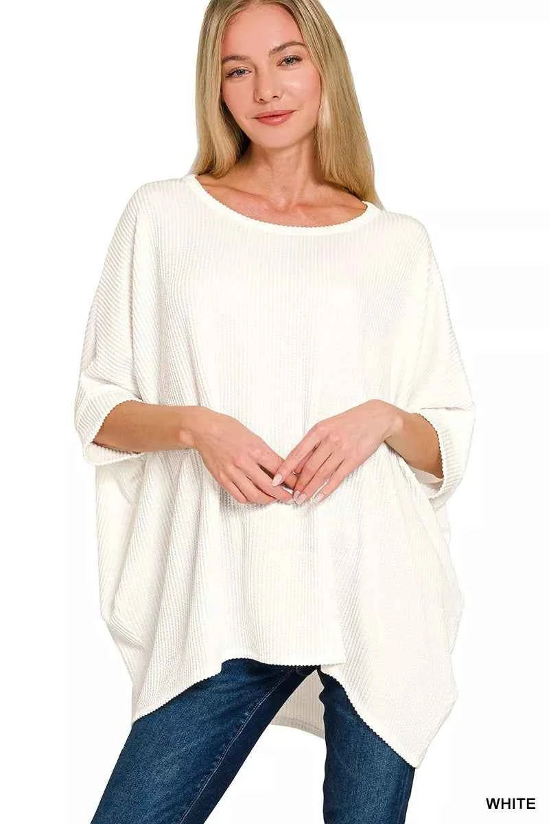 Zenana Raised Rib Bat Sleeve Top WHITE 7b00c93205034a79987a575e0784892f-Max-Origin