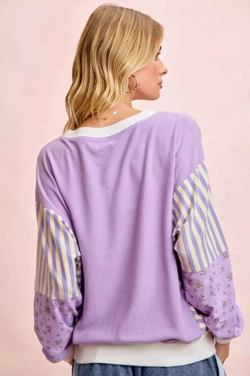 BiBi Mix and Match Sweatshirt with Floral Sleeve Striped 7b0e03bd43754686a0e469c7de9b3dd3-Max-Origin