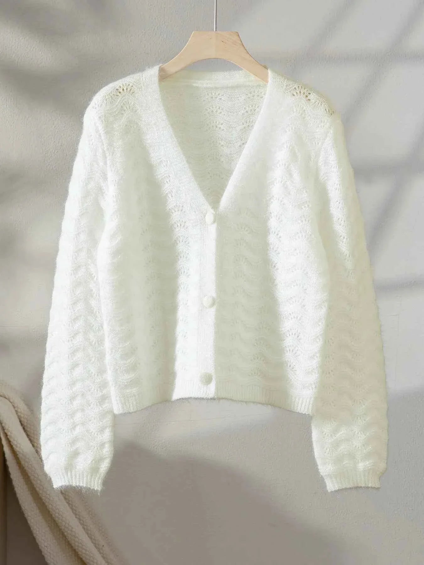 Openwork V-Neck Button Down Cardigan 7b127f26-292e-4cc0-bce1-39218548c87d-Max-Origin