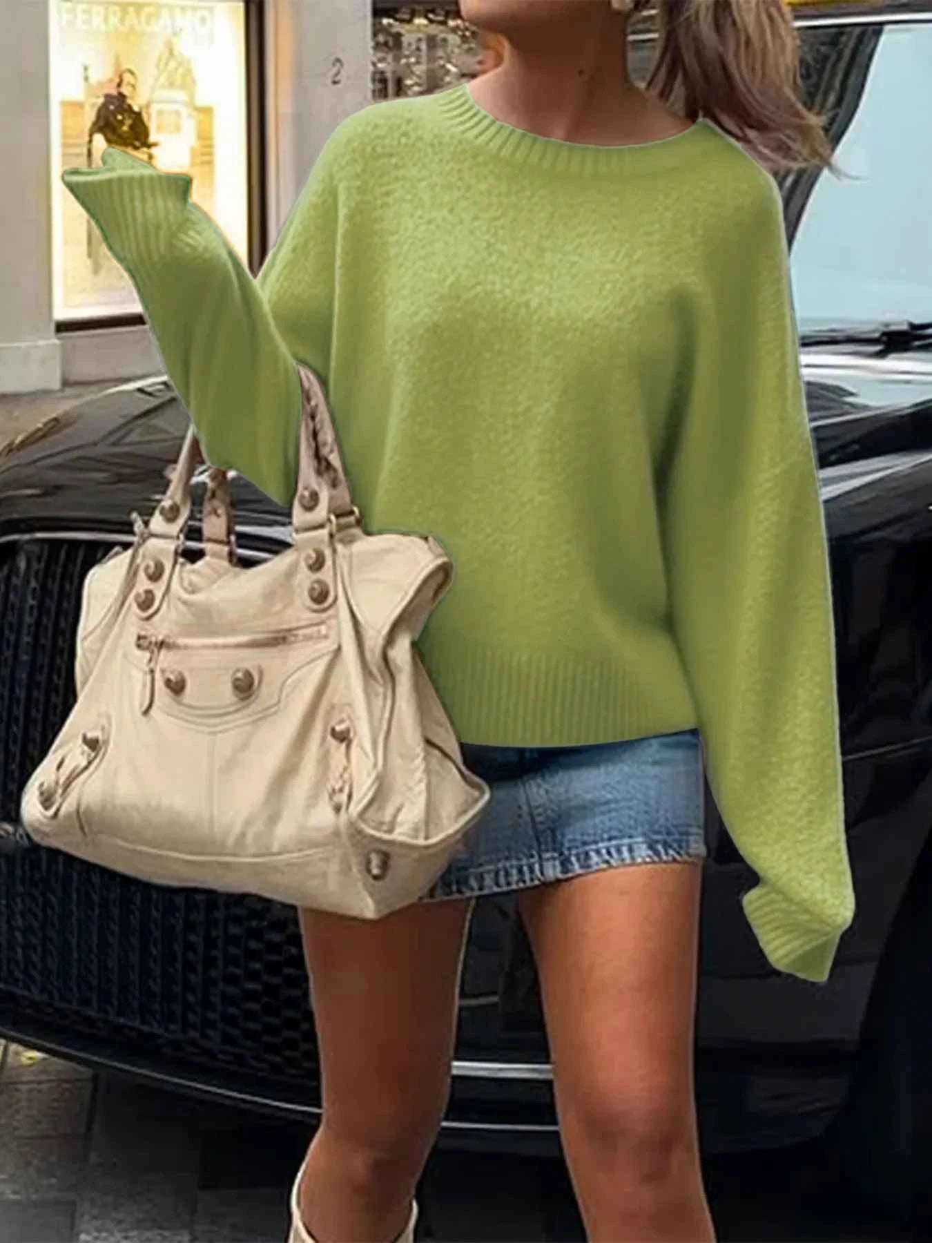 Ribbed Crewneck Drop Shoulder Sweater