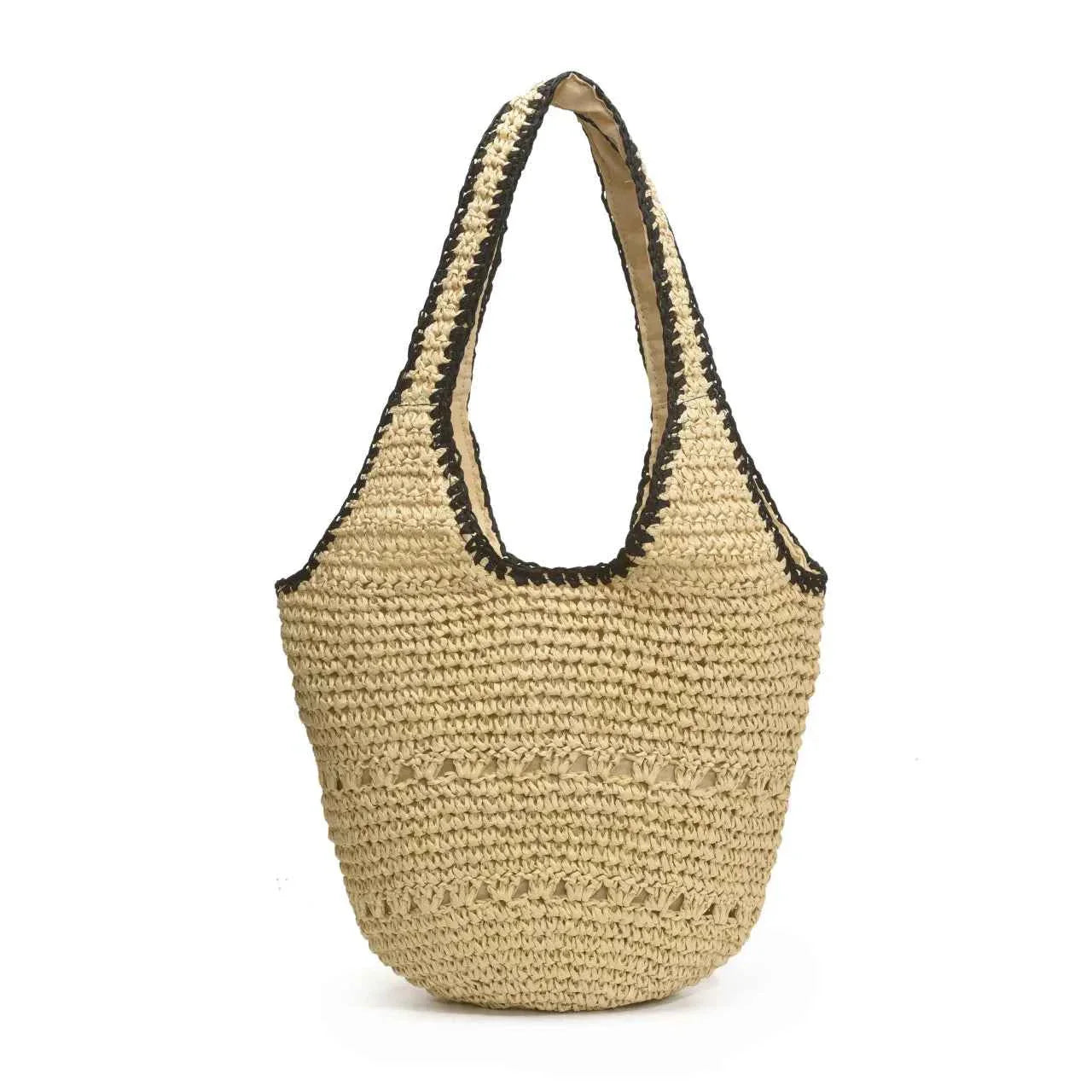 Woven Straw Shoulder Bag with Contrast Trim Beige onesize 7b24a72c8e884e67ba686f69b19485cb-Max-Origin