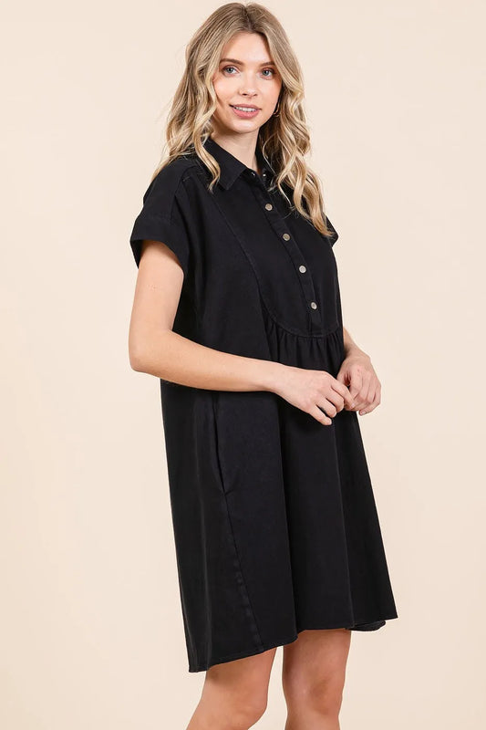 Twill Short Sleeve Collared Mini Dress 7b285b4a6f2b4da391768c34b33f4412-Max-Origin