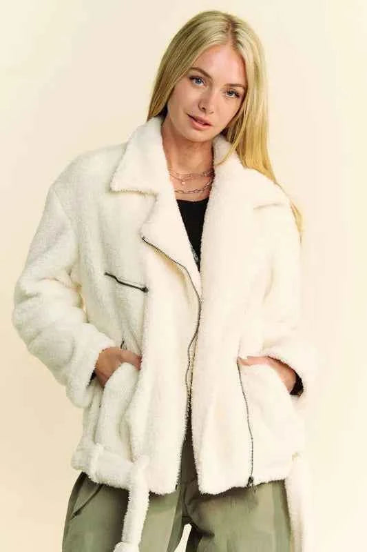 Davi & Dani Faux Fur Zip Up Jacket Cream 7b28b981-5dce-41c5-9c2b-6f74c3a1a46b-Max