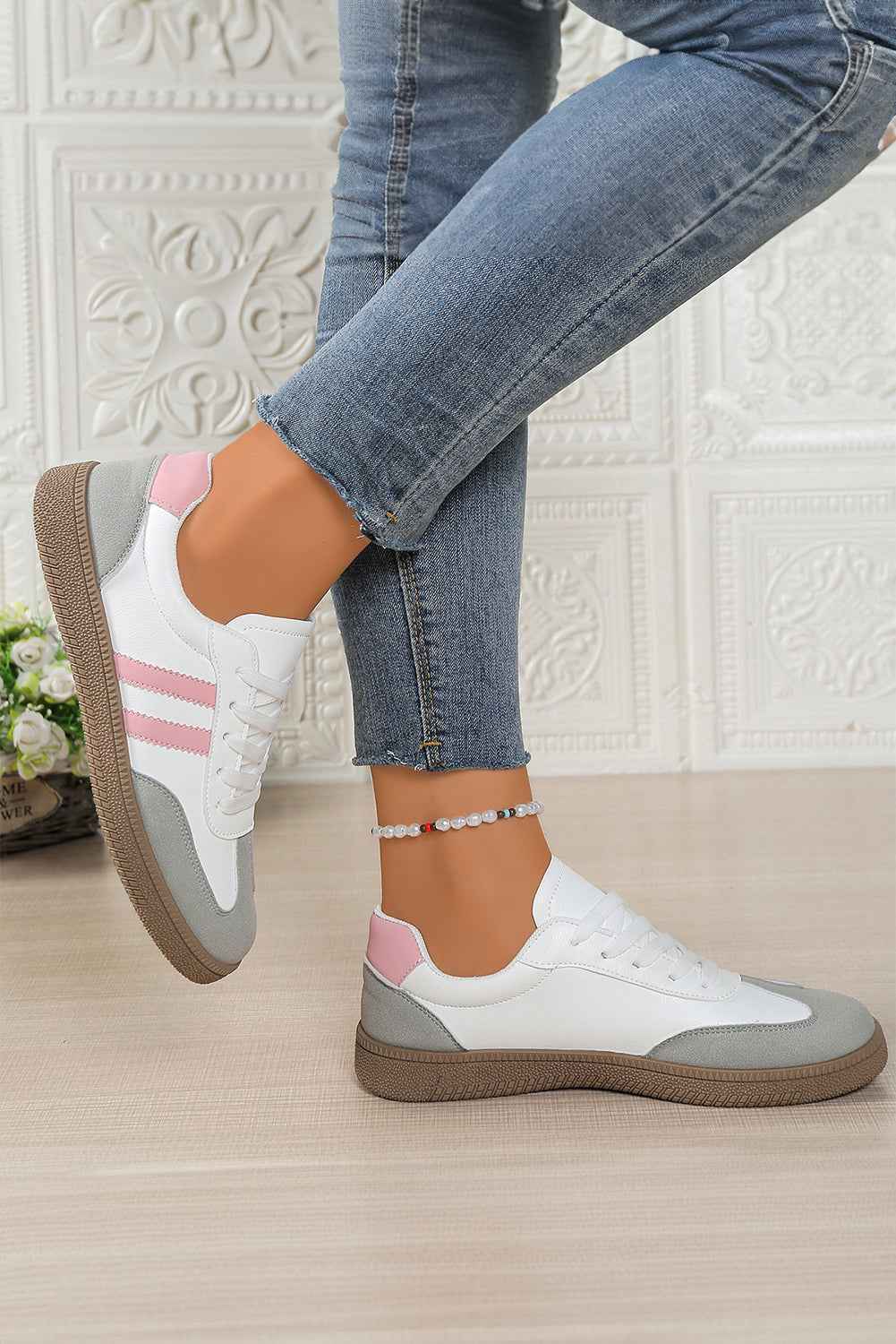 Rose Red Color Block Lace Up Sneakers 7b441fe274942c6f