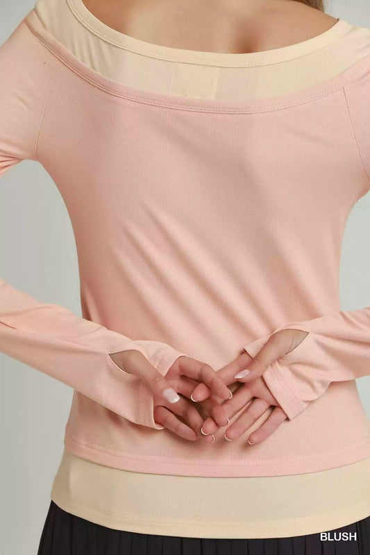 Layered Twofer Long Sleeve Top with Thumbholes 7b4afb53-9296-4ded-8297-df4bc9307ba7-Max-Origin