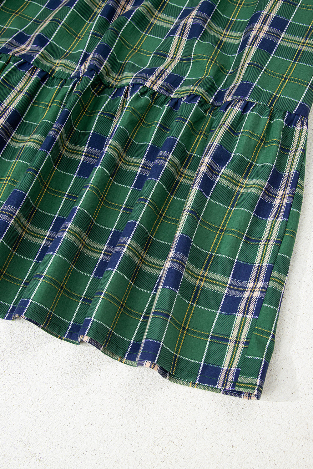 Green Plaid Print Frill Neck Long Sleeve Mini Dress 7b4c180a687081a8