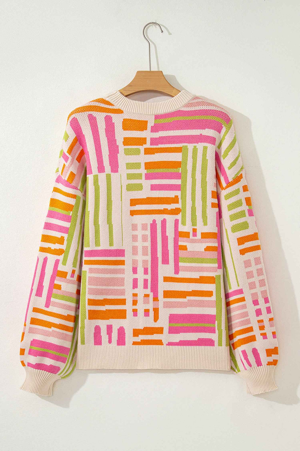 Rose Love Lines Pattern Crew Neck Puff Sleeve Sweater 7b4fa6e5ba06419f