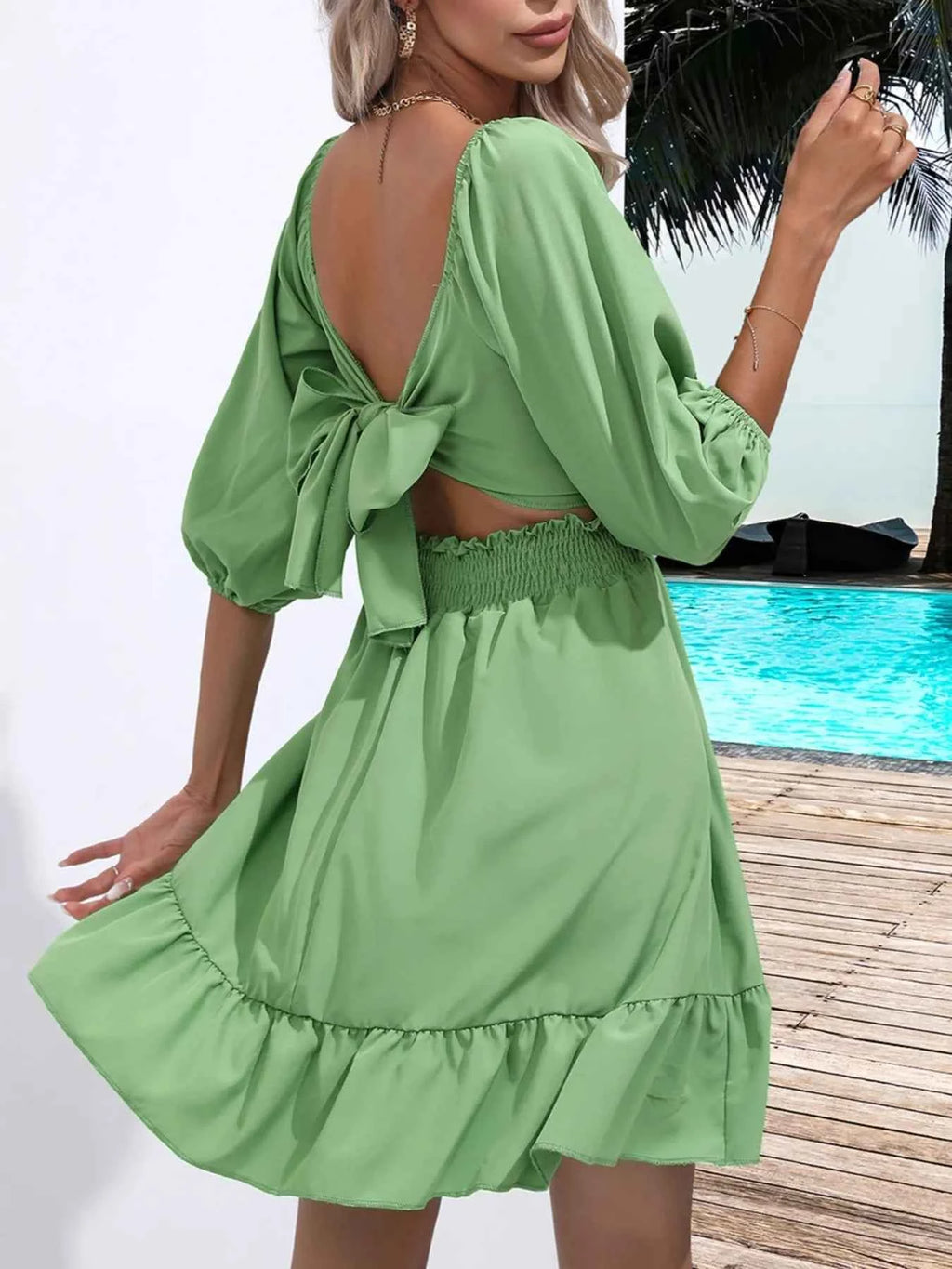 Tie Back Ruffled Hem Square Neck Dress 7b53d463-a0fd-4c80-885b-d2e61c54ee24-Max-Origin