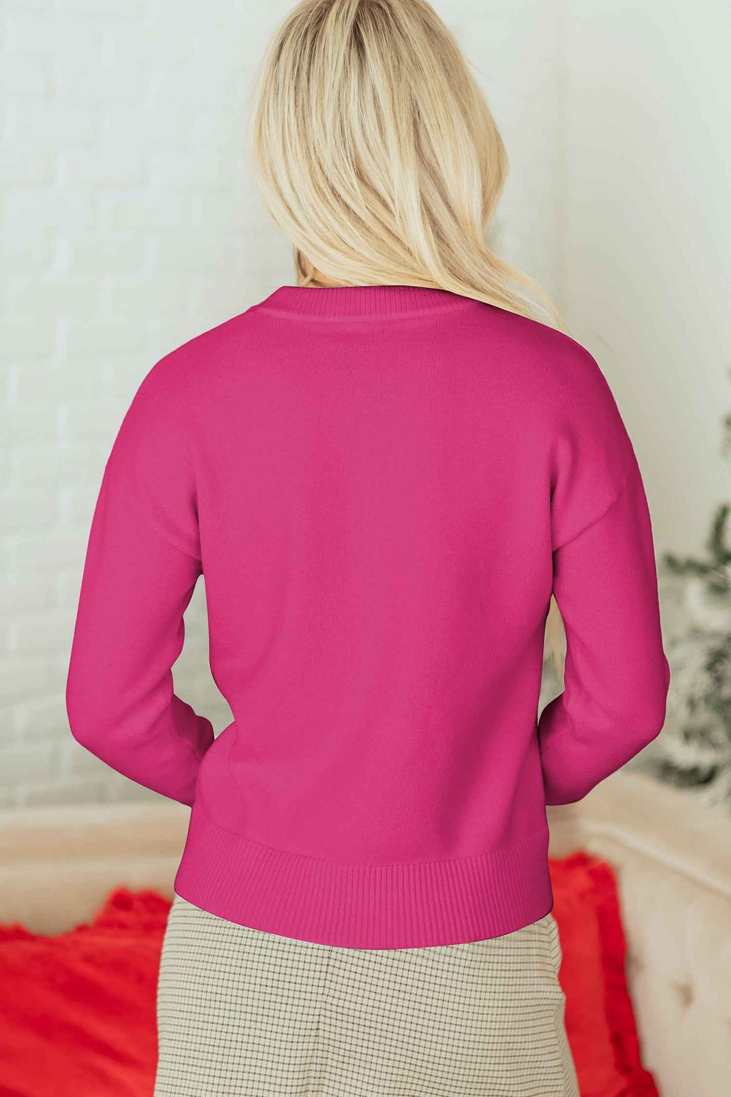 Rose Red Sequined Bow Graphic Christmas Holiday Sweater 7b55672cf98ad52b