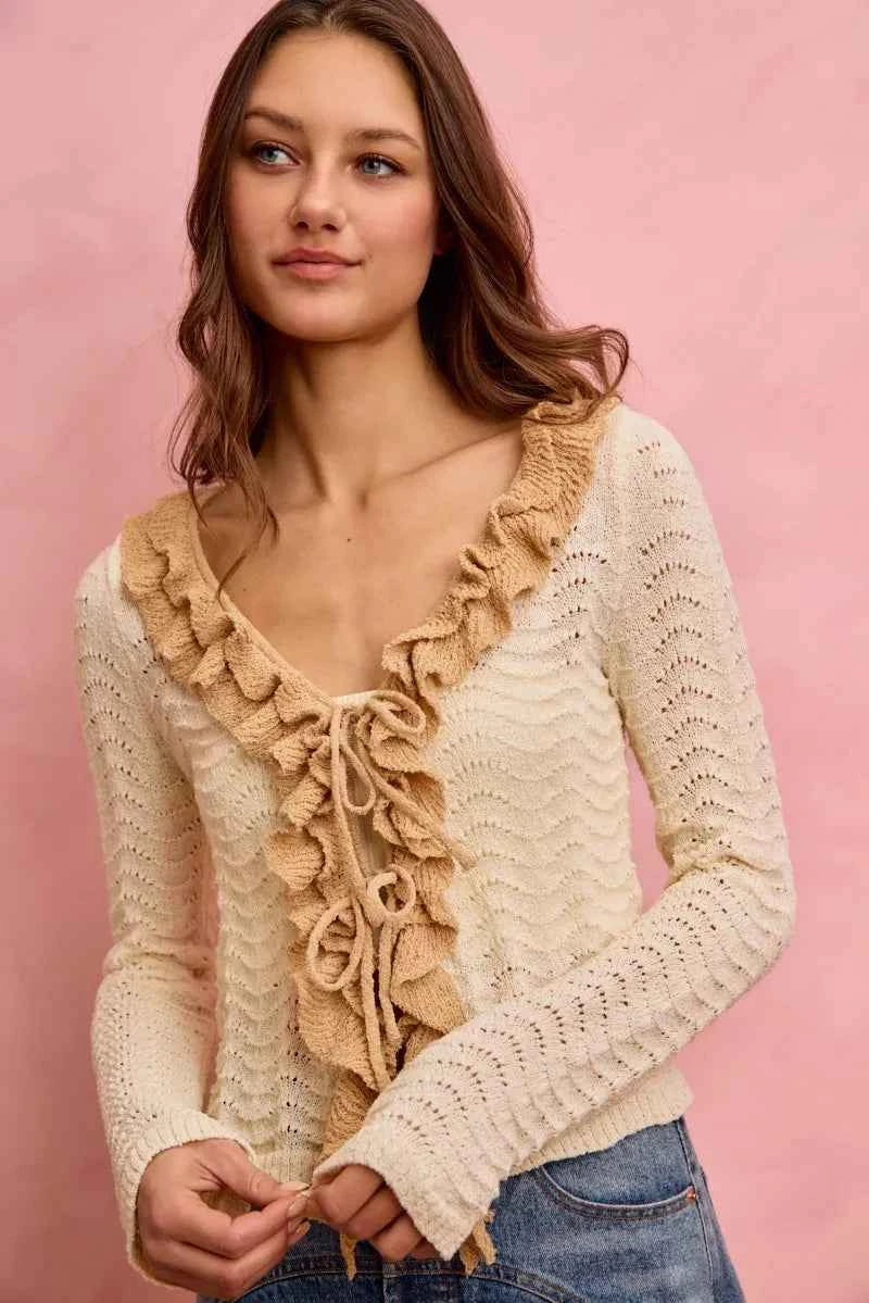 SO ME Pointelle Texture Lightweight Sweater Cardigan 7b55c17a62874ce9827a51e81c6a9546-Max-Origin