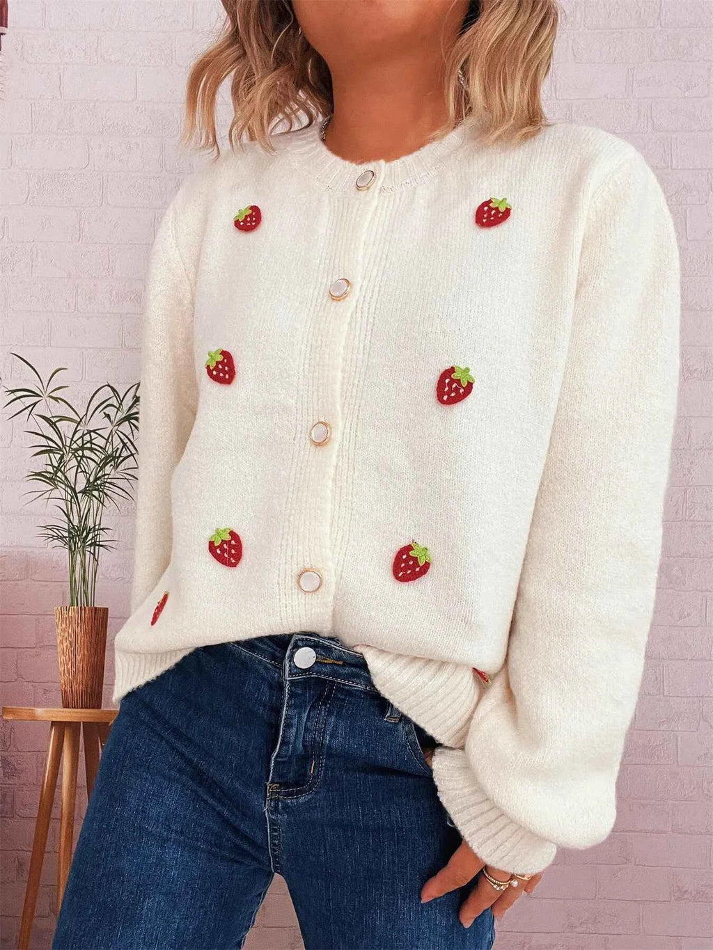 Strawberry Button Up Long Sleeve Cardigan 7b56df960e38439685dd4d64531e0354-Max-Origin