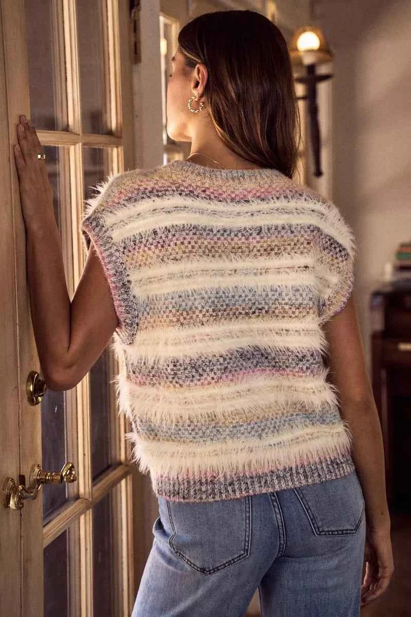SO ME Soft Fuzzy Multi Color Stripe Cozy Sweater Top 7b5d516cfd254924a59a19a09a488b39-Max-Origin