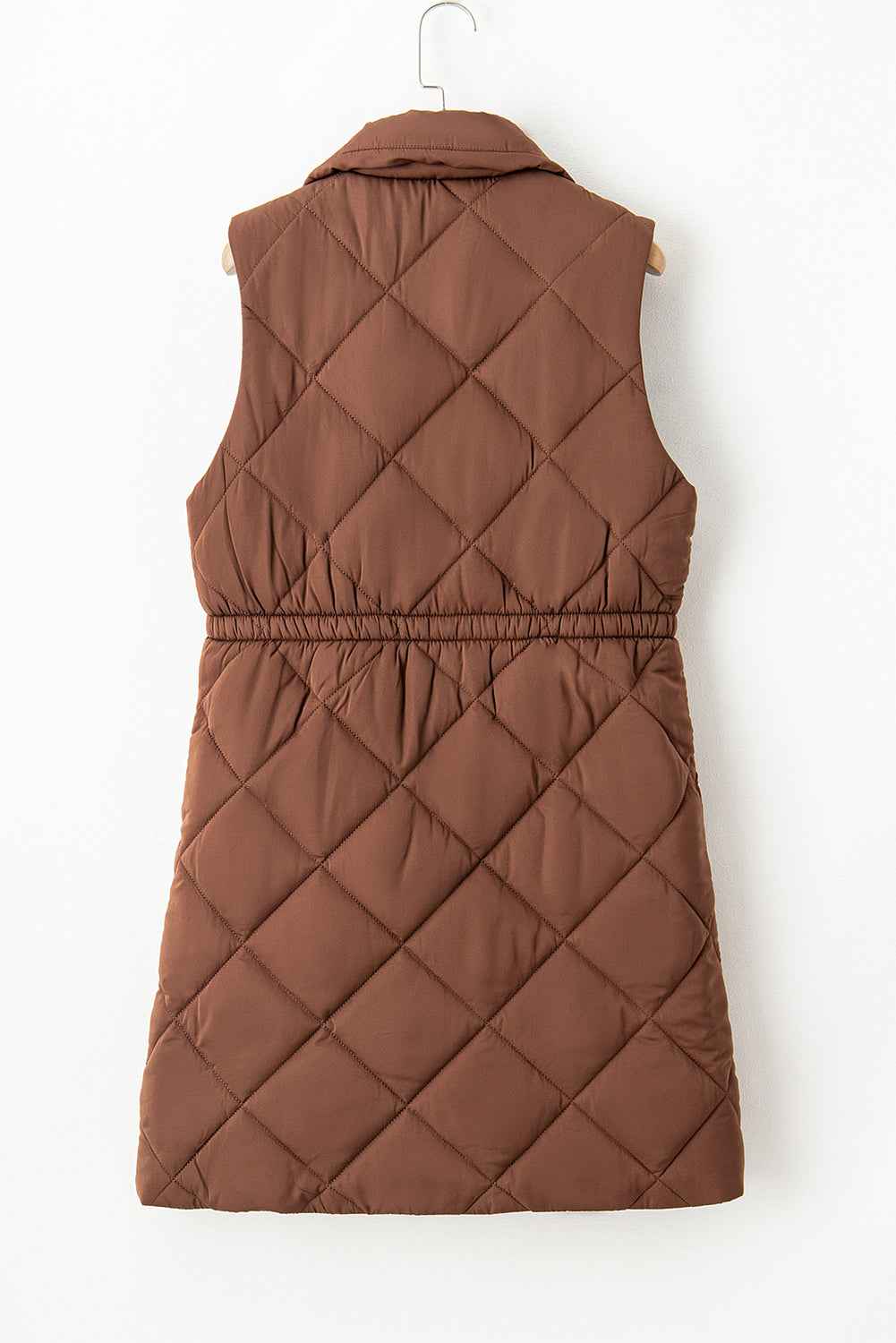 Coffee Puffer Quilted Stand Collar Pocketed Vest Coat 7b5dfbe8c9307c33