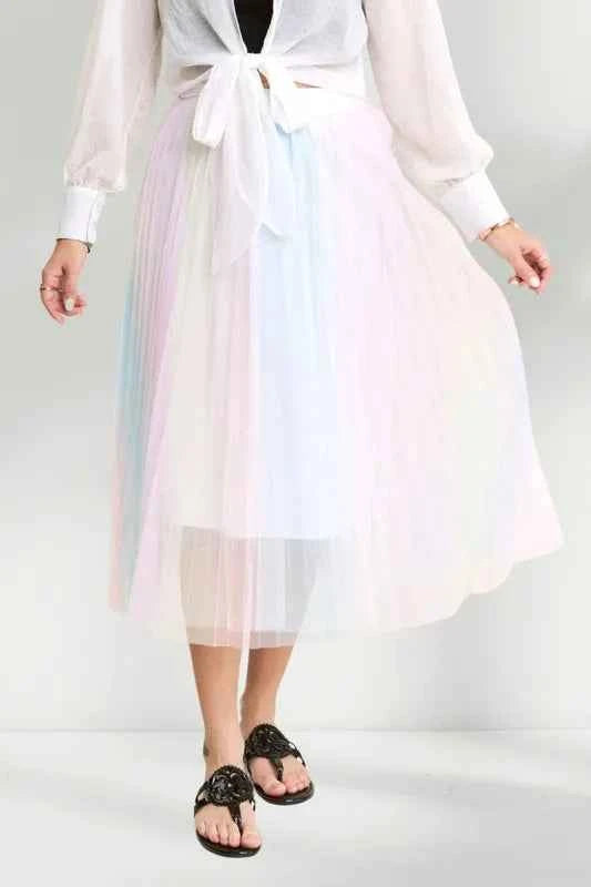 ADORA Unicorn Pleated Mesh Flare Midi Skirt 7b631799-282f-4408-99ab-be936ed9faa5-Max-Origin