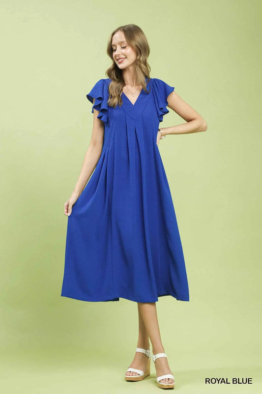 Ruffle Sleeve V-Neck Midi Dress 7b6b5714-f65a-4c5d-a520-543f5daa4889-Max