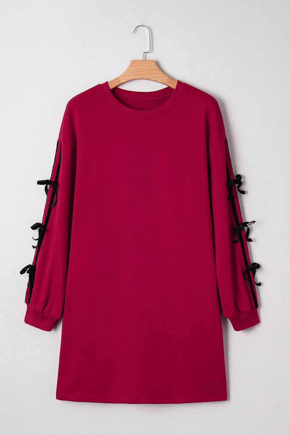 Racing Red Contrast Striped Bow Detail Drop Shoulder Sweatshirt Dress with Pockets 7b6ca88edc449005