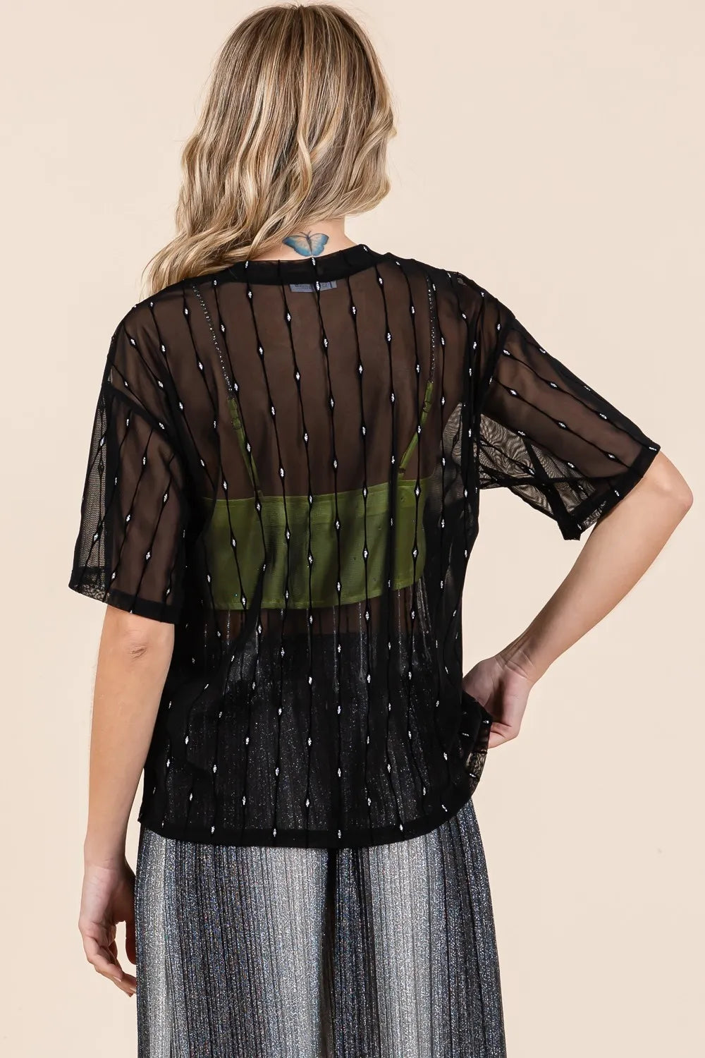 GeeGee Round Neck Drop Shoulder Mesh Glitter Top 7b6fa037-e63a-4384-a7c0-9ac061eb0f9d-Max