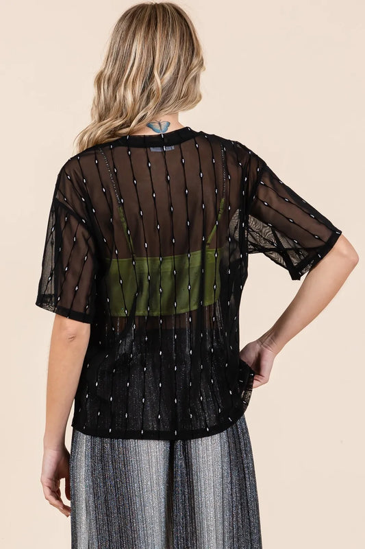 GeeGee Round Neck Drop Shoulder Mesh Glitter Top 7b6fa037-e63a-4384-a7c0-9ac061eb0f9d-Max