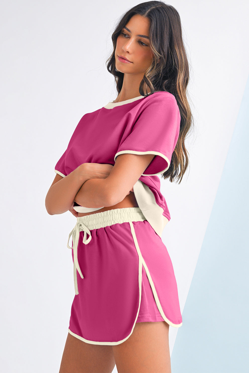 Black Colorblock Edge Drop Shoulder T Shirt and Skort Set 7b7651fb68f8f1f2