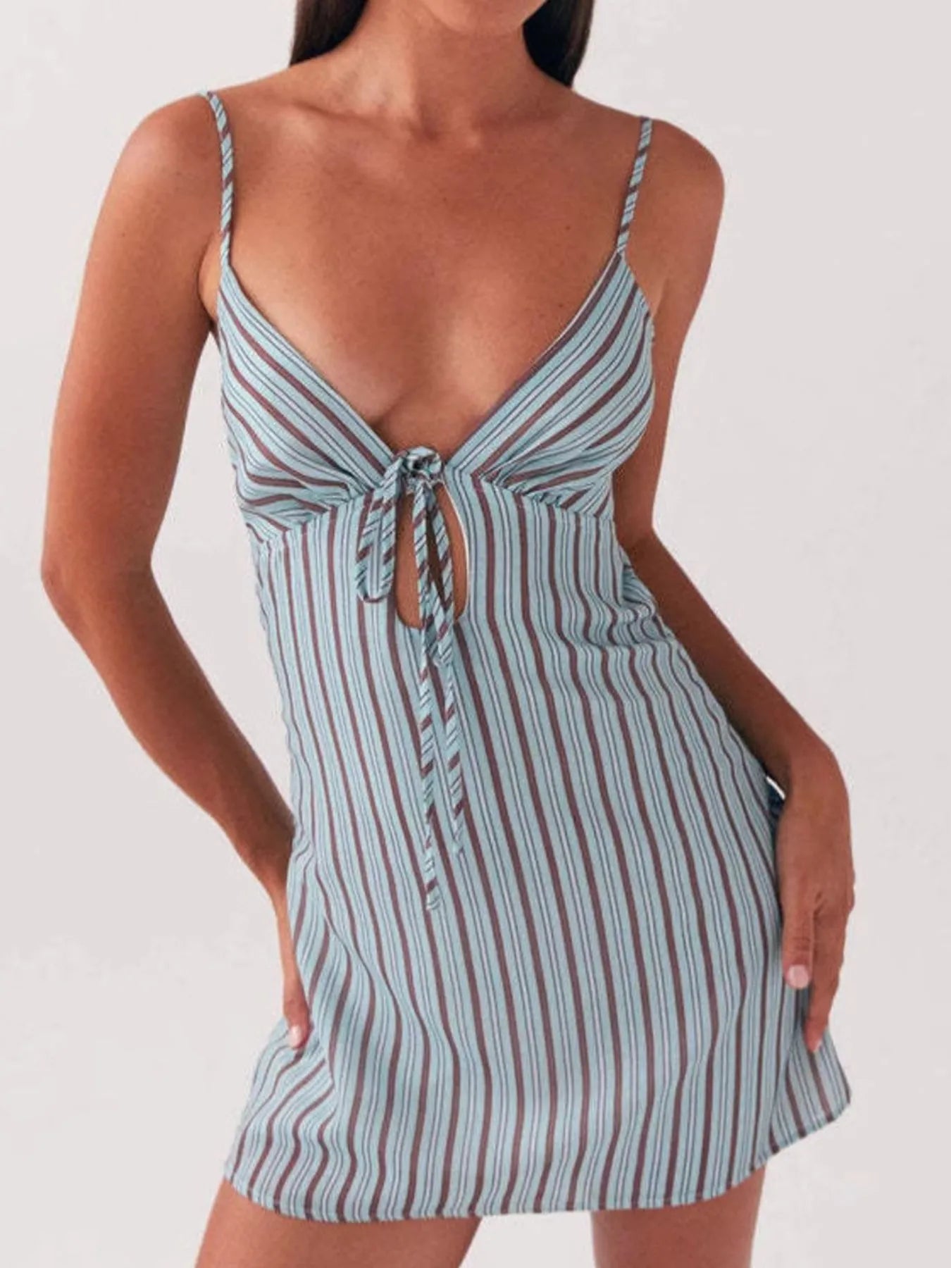 Tie-Front Mini Cami Dress Blue Stripes 7b796c1a-0430-49f9-9a8d-f04451d147d1-Max-Origin