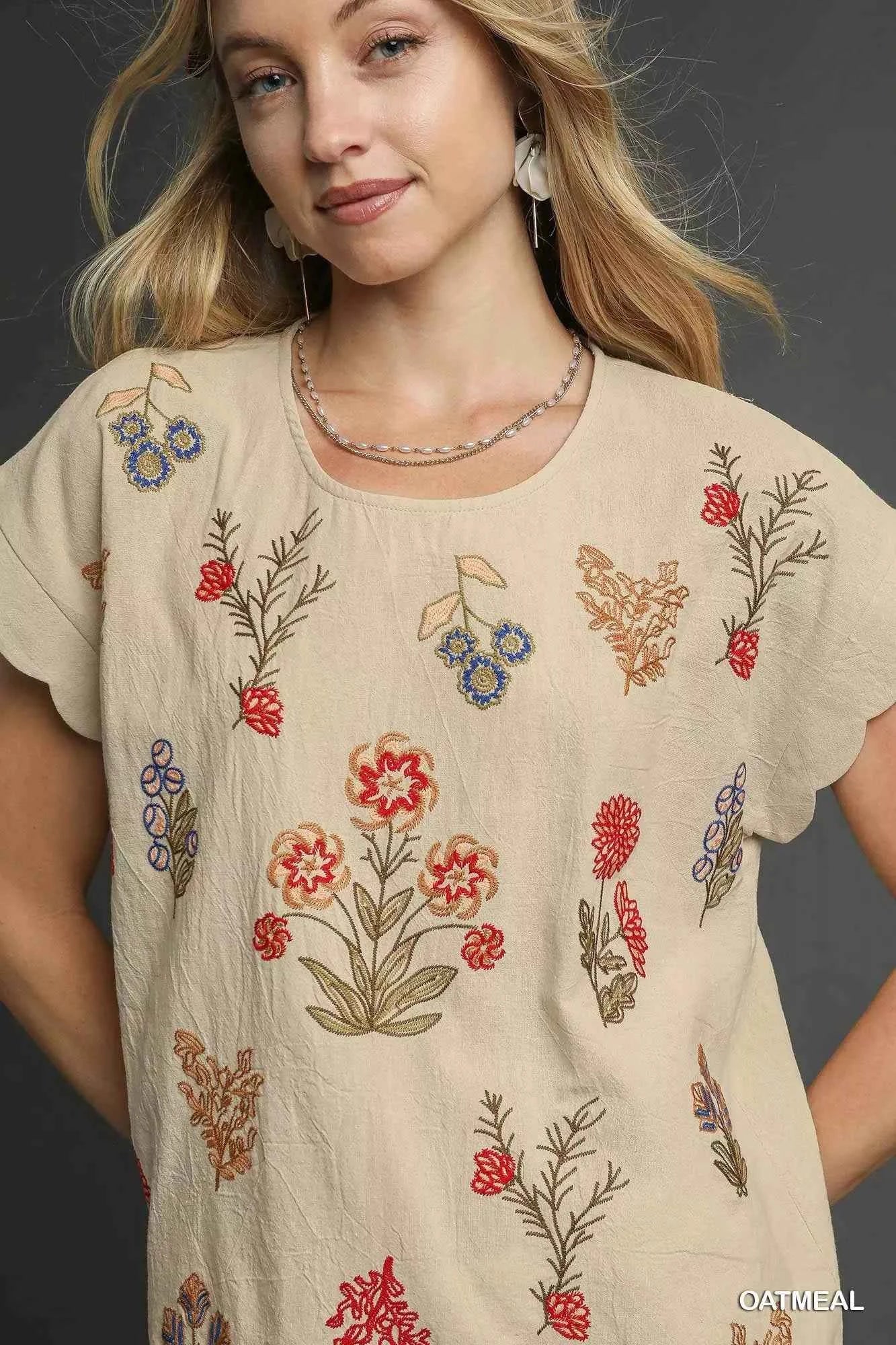 Umgee Embroidered Scallop Sleeve Top with Drawstring Hem 7b80e5fc-dce5-4972-9611-725935bab0cb-Max-Origin