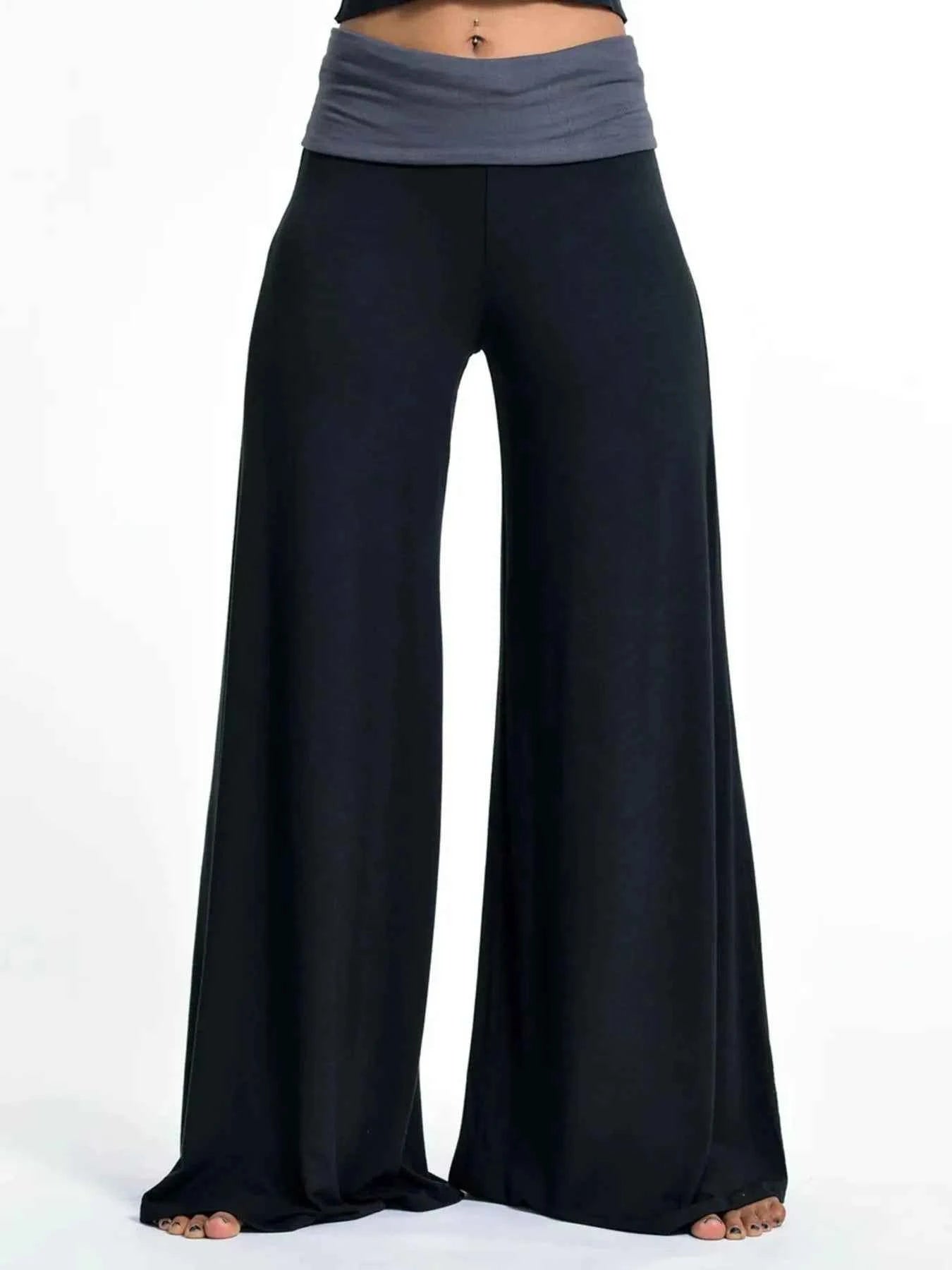 High Waisted Wide Leg Yoga Pants with Contrast Waistband