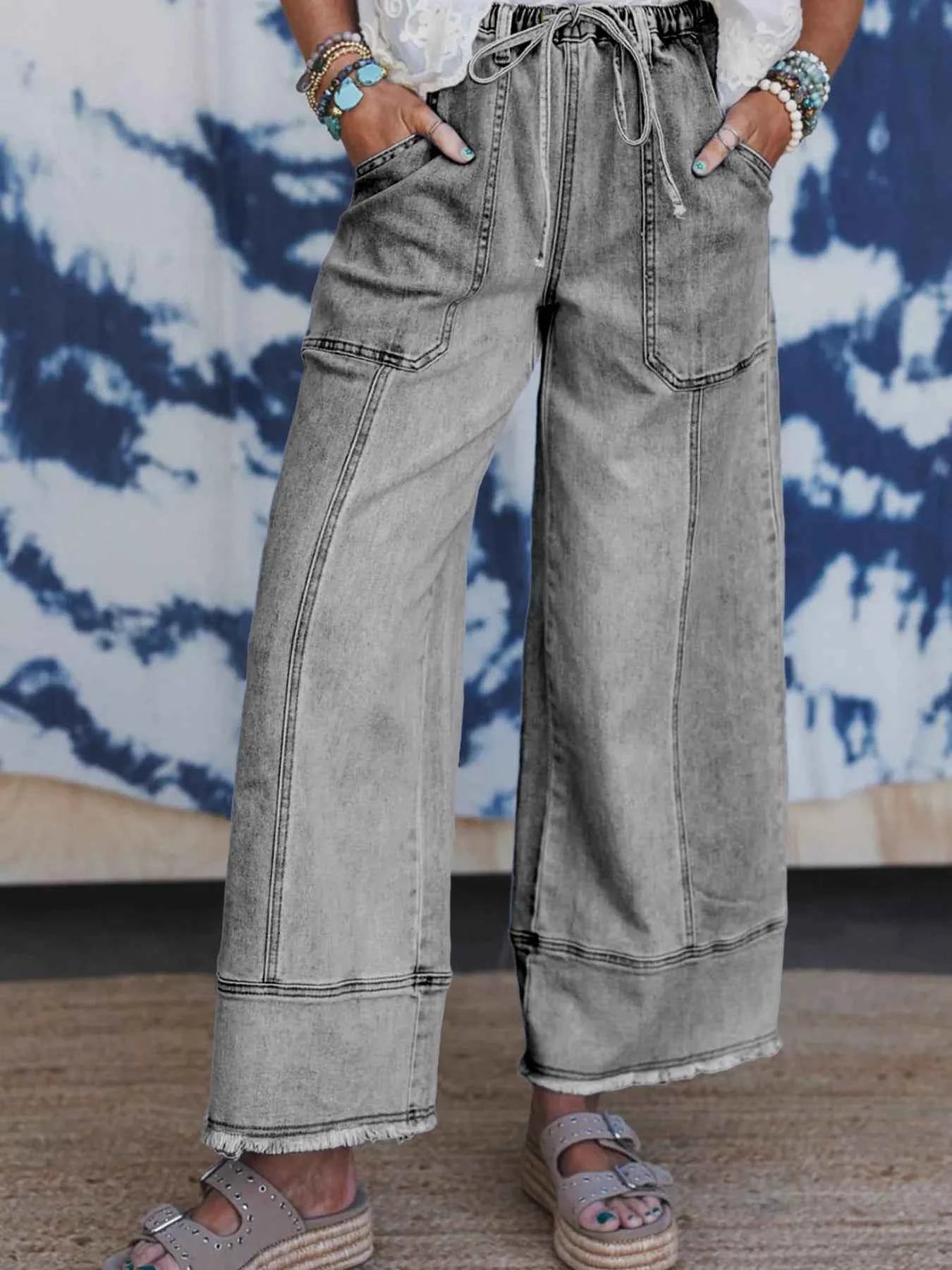 Wide Leg Drawstring Raw Hem Jeans Gray 7b874165c5f14ae0aa058344485c3112-Max-Origin