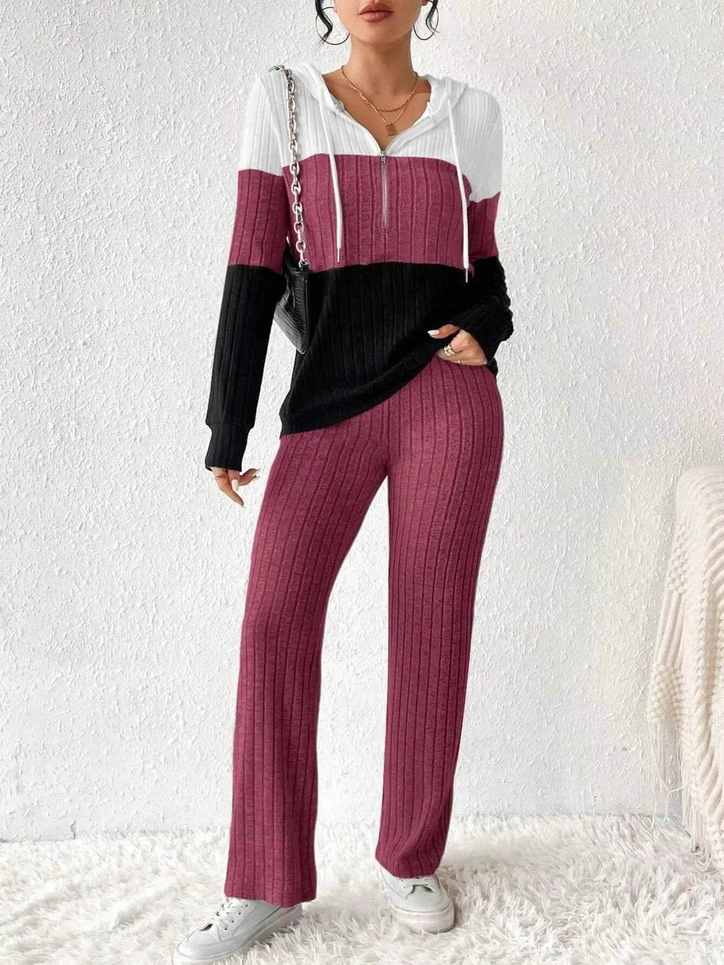 Color Block Half Zip Hooded Top and Pants Set 7b89df173ffc4536a0936ba7e3420251-Max-Origin