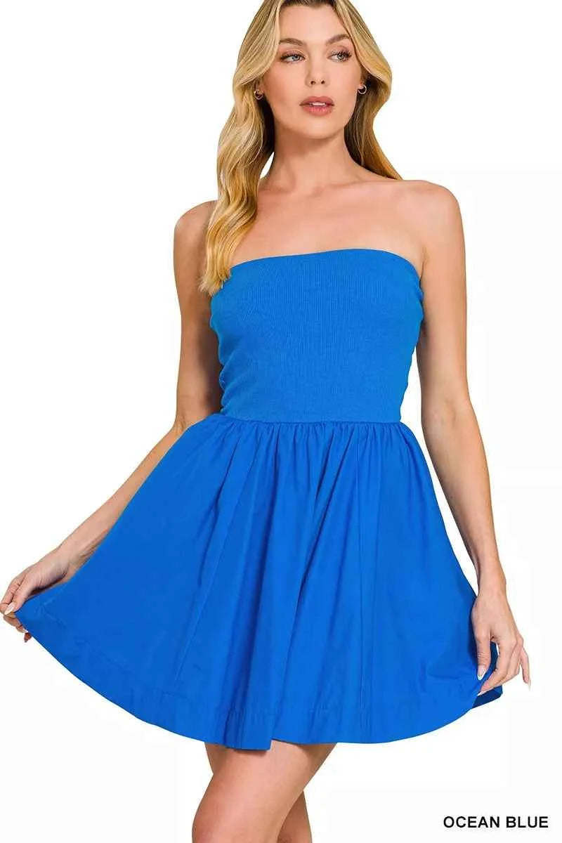 Zenana Combined Knit Tube Top Flare Mini Dress OCEAN BLUE 7b89ebc5141a4b9e98a2b4f24c5dfe9e-Max-Origin