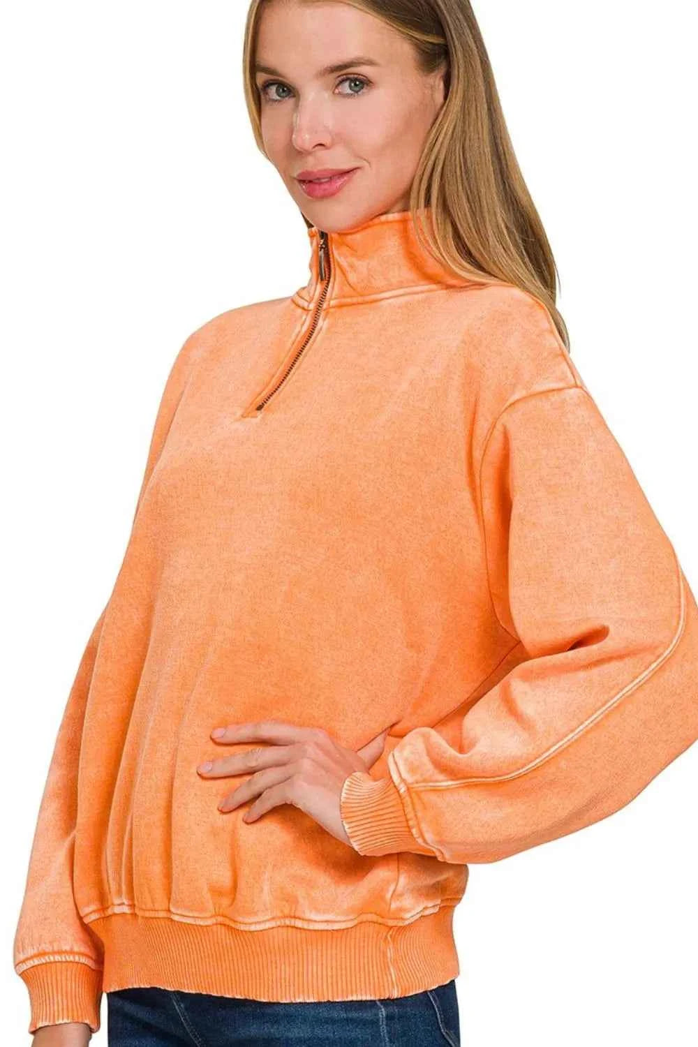 Zenana Acid Wash Fleece Half Zip Pullover Sweatshirt 7b8a767a-df01-47ee-b58a-a1b6aacd3489-Max-Origin
