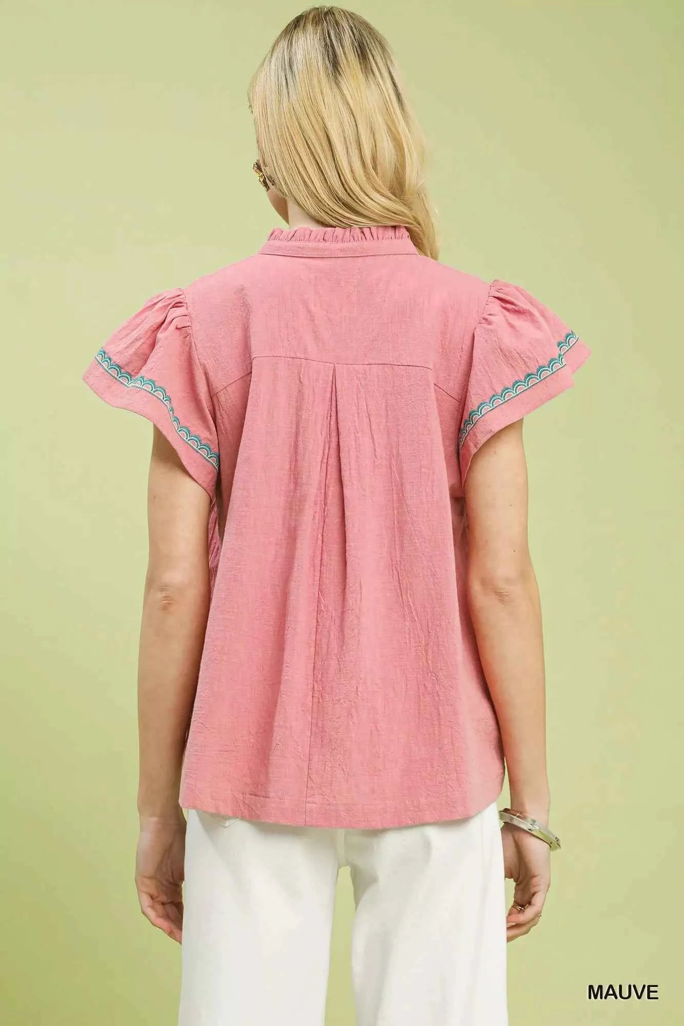 Umgee Embroidered Flutter Sleeve Blouse 7b8da040-58b8-4a95-9675-95eb961d0491-Max-Origin