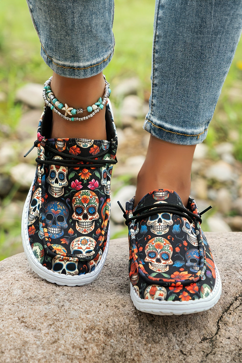 Dark Blue Halloween Skull Print Lace Up Casual Shoes 7b8ef85ffa9d397e