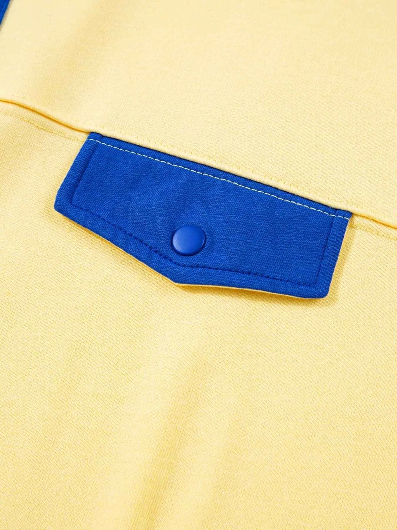 Color Block Patchwork Half Button Top and Shorts 2pcs Set 7b92019c9b73425888cebd3a0ba40260-Max-Origin