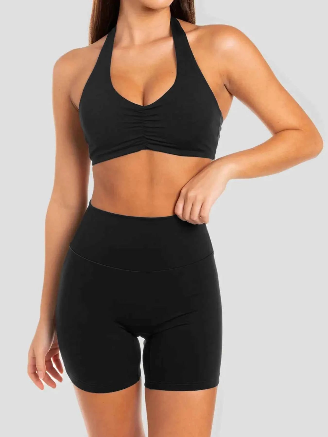 Halter Neck Cami and Shorts Active Set Black 7b956e1beeee4684969ff5bbebcc40b3-Max-Origin