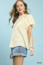 Umgee Textured Gauze Ruffle Neck Boho Top 7b994352-4222-4da3-81f8-83fc1c1643de-Max
