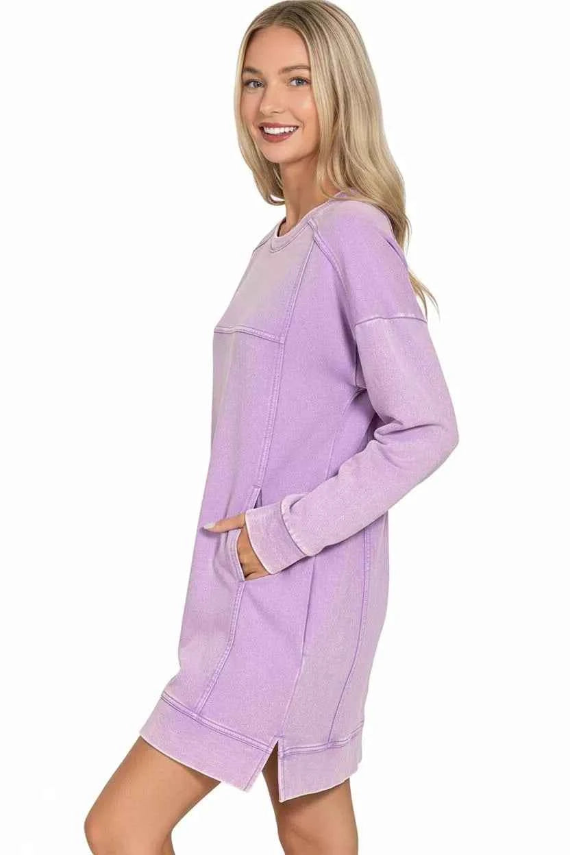 Zenana French Terry Acid Washed Dress with Pockets 7b99c455-9e5b-4283-b68e-433ac4e9711a-Max-Origin