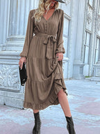 Ruffled Hem V-Neck Balloon Sleeve Dress 7b9d2bcb-3fa2-49be-905a-120da07924c5-Max-Origin