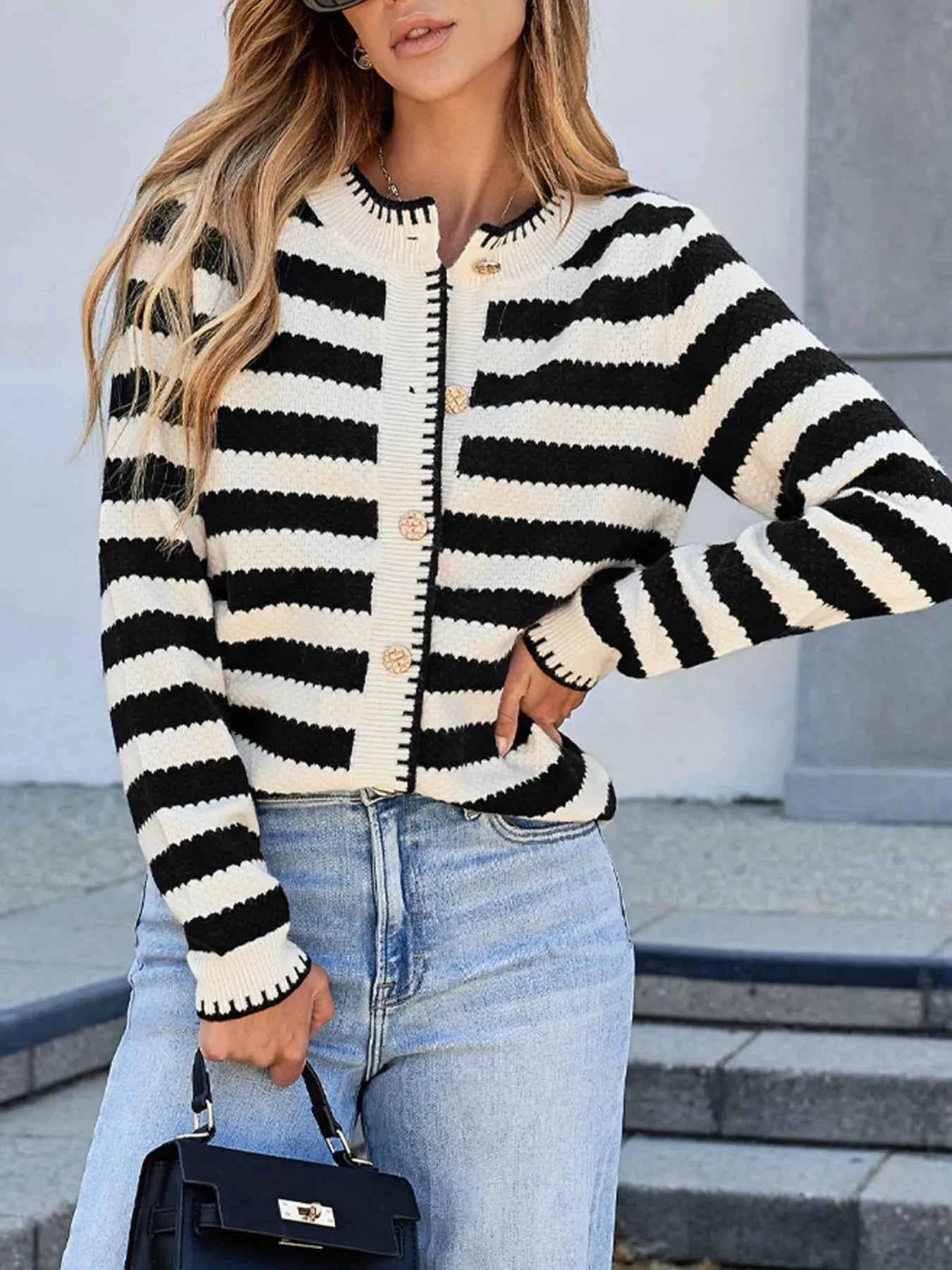 Button Down Striped Long Sleeve Cardigan 7b9d7af2-9f1c-469b-b072-037122047f59-Max-Origin