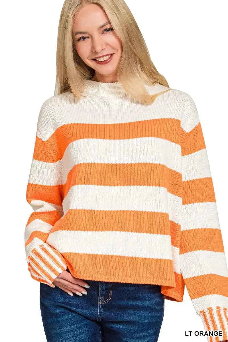 Zenana Ribbed Striped Mock Neck Sweater LT ORANGE 7ba1f5b1cacb41708e6bee900a43efbb-Max-Origin
