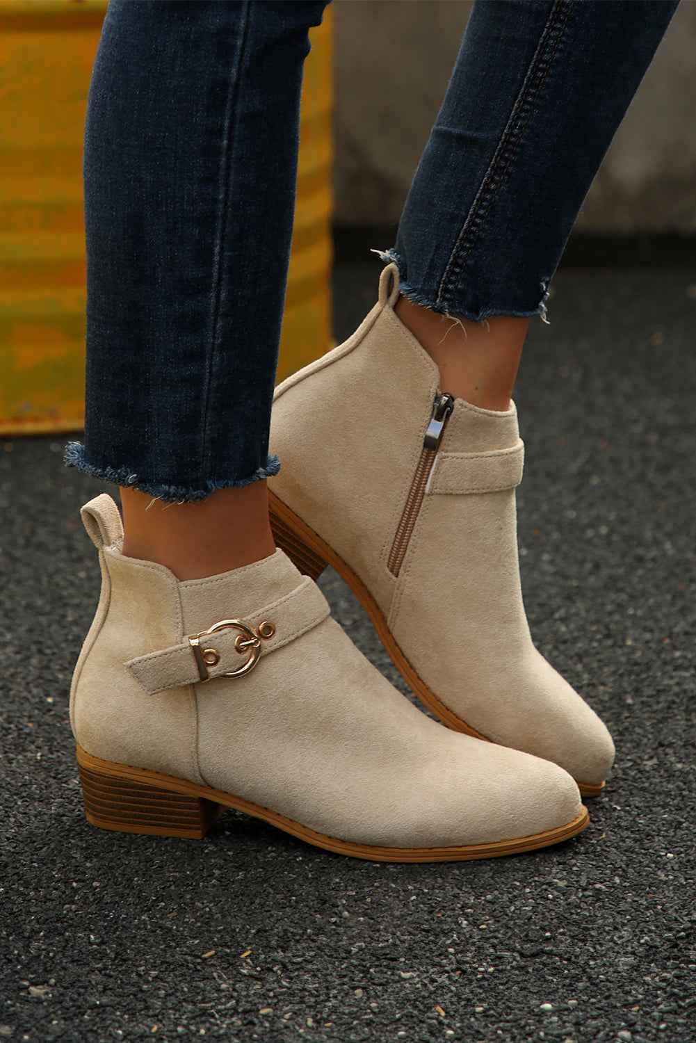 Beige Retro Pointed Toe Ankle Boots 7ba511b5ae37b526